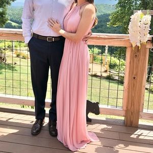 Soft Mesh Halter Bridesmaid Dress with Slim Sash